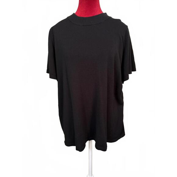 Tops - Black Short Sleeve Mock-Neck Knit Top